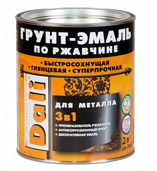 DALI Грунт-Эмаль по ржавчине 3 в 1 серебристый алюминий RAL 9006 (2л)