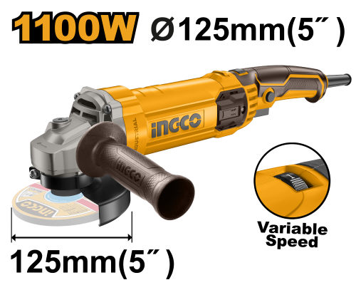 Угловая шлифовальная машина 1100 Вт, 125 мм INGCO AG1100385 INDUSTRIAL